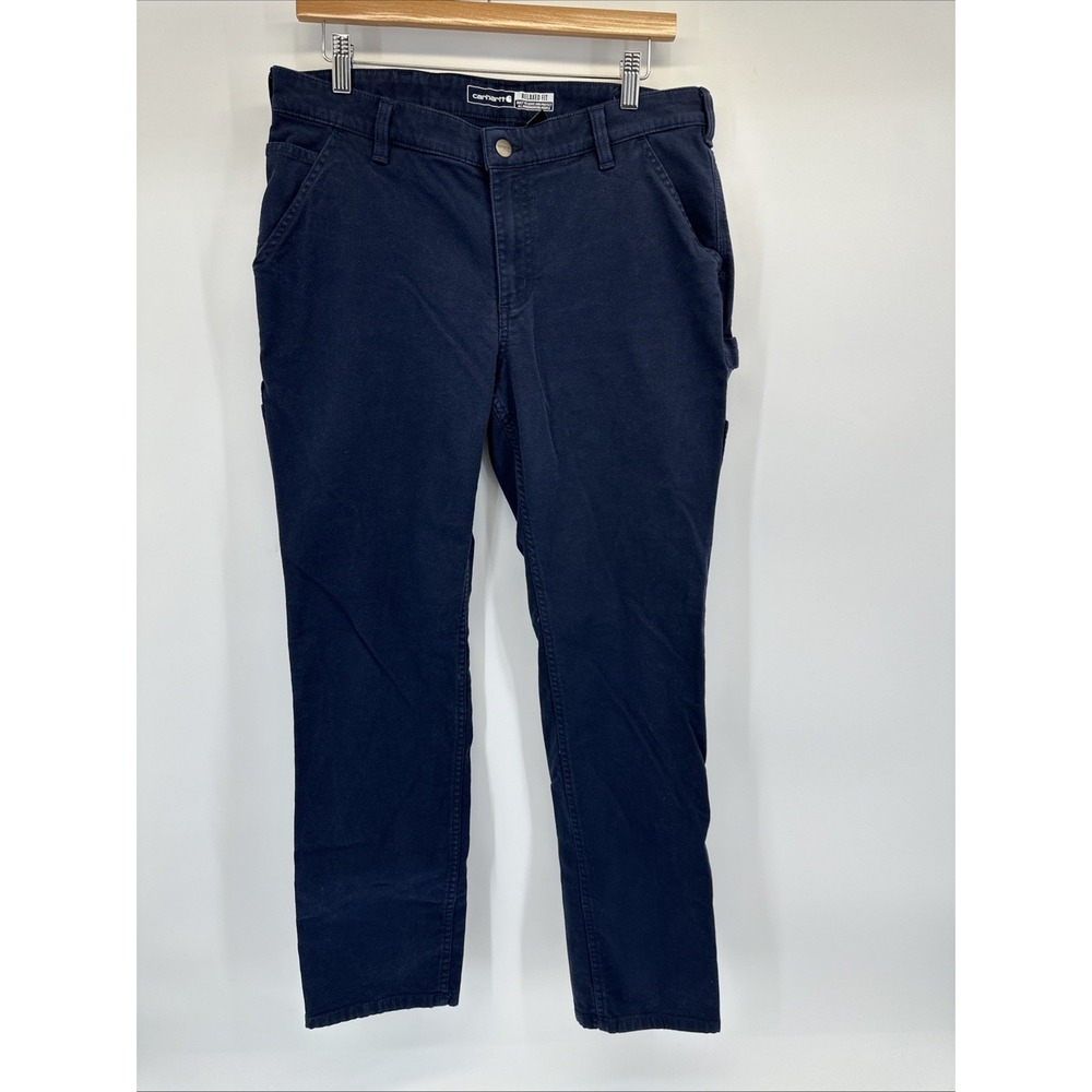 Carhartt Women's Work Pants Black Canvas Loose Fit Carpenter BN5113-W Size 10